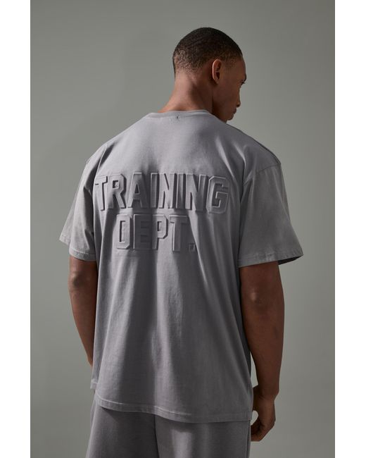 BoohooMAN Gray Training Dept Oversized Embossed T-Shirt for men