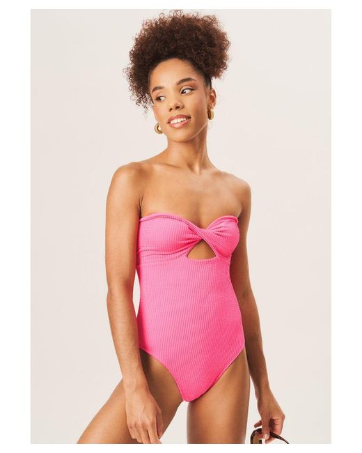 Gini London Pink Twist Front Textured Swimsuit