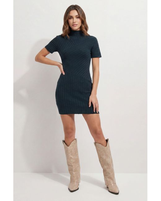 MissPap Blue Panelled Knitted Rib Mini Dress