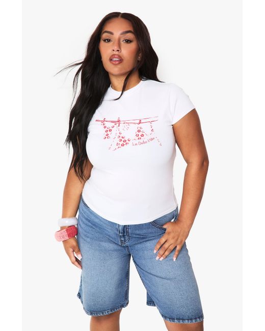 Boohoo White Plus Bikini Fitted Tee