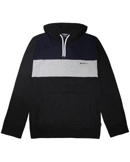 Ben Sherman Blue Panelled Hoodie Cotton for men