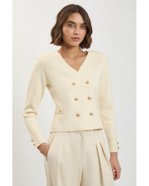 Karen Millen Natural Wool Look Military Double Breasted Knitted Cardigan