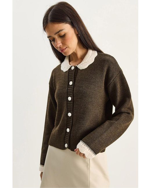 Bianco Lucci Multicolor Thick Ribbed Knit Cardigan With Button Closure