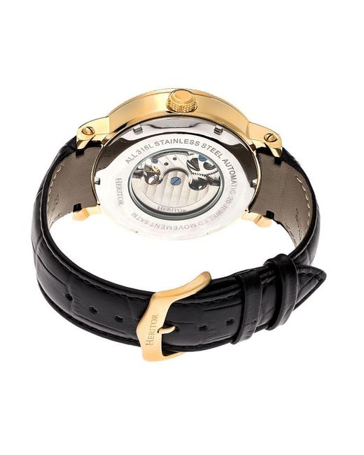 Heritor Metallic Aries Skeleton Leather-Band Watch for men