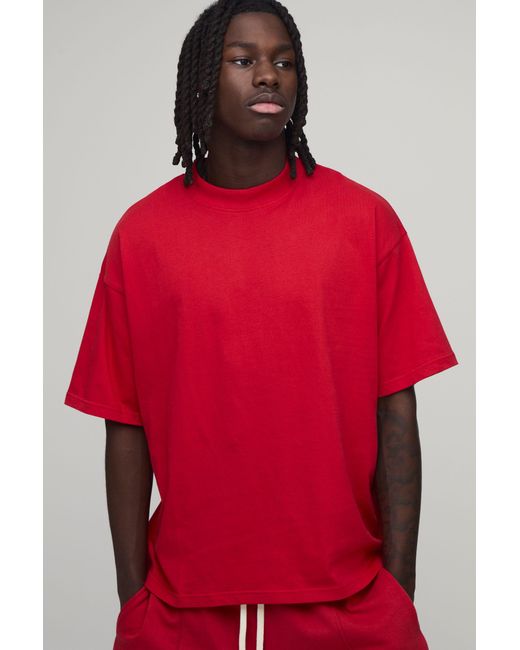 BoohooMAN Red Basic Oversized Extended Neck T-Shirt for men