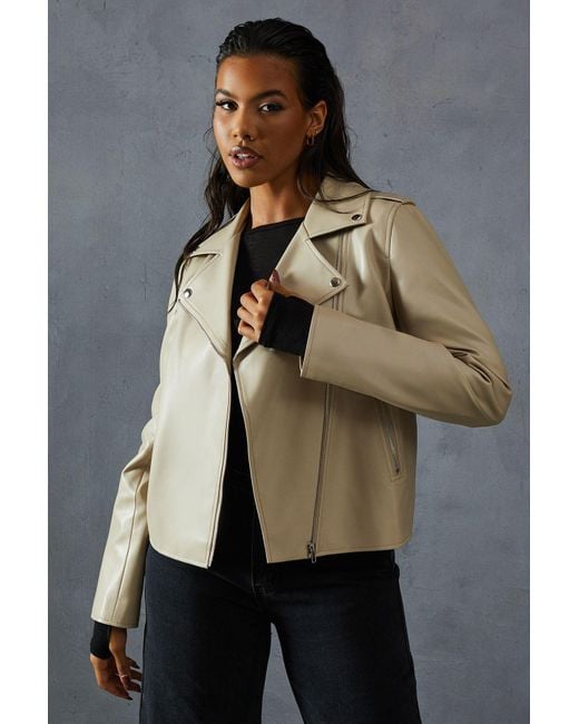 MissPap Natural Leather Look Biker Jacket