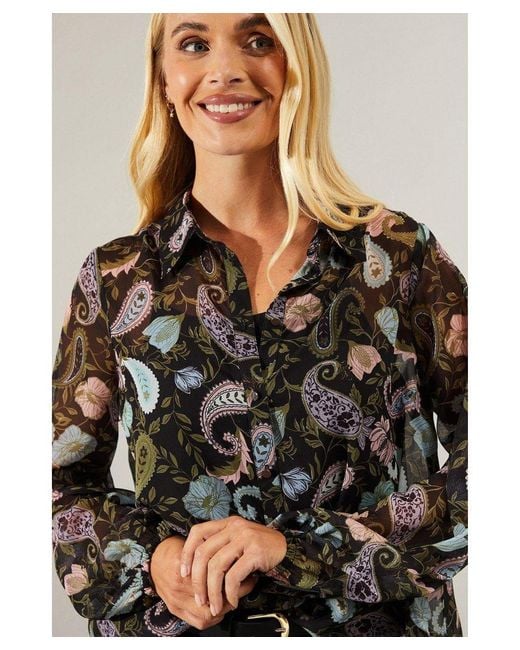 Wallis Black Petite Paisley Print High Low Hem Shirt