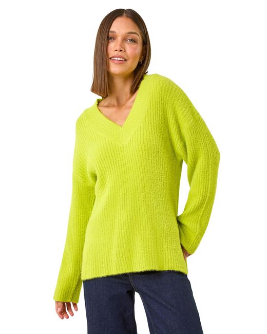 Roman Yellow V-Neck Fluffy Knit Jumper