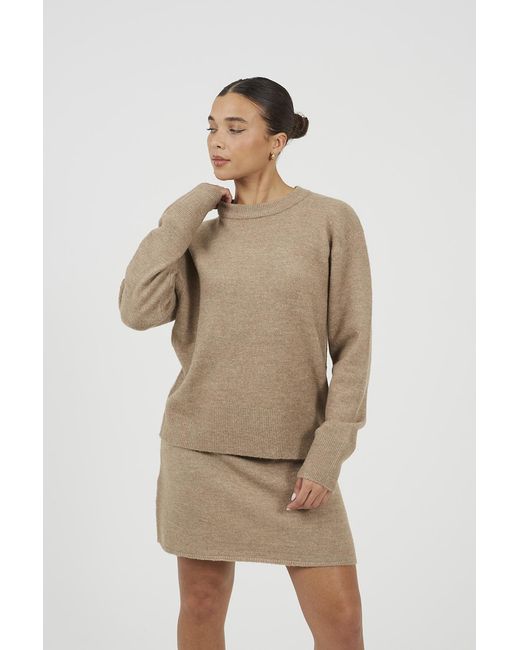 Brave Soul Natural Knitted Jumper And Mini Skirt Set