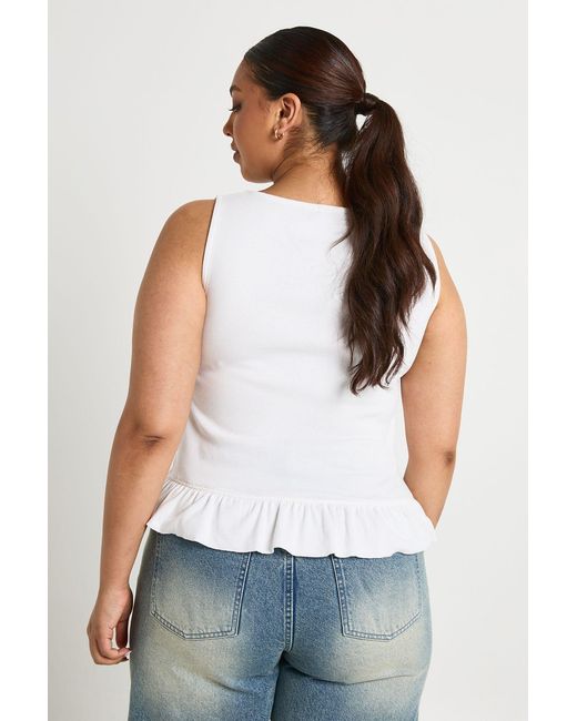 Boohoo White Plus Button Down Ruffle Hem Top