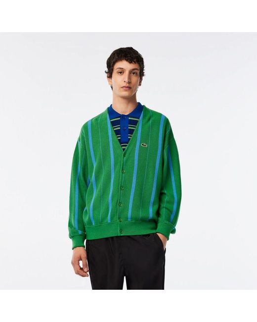 Lacoste Men's V-neck Organic Cotton Cardigan In Green voor heren