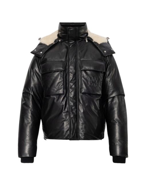 Amiri Black Plain Leather Down Jacket for men