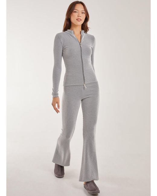 Pink Vanilla Gray Two Tone Ribbed Flares