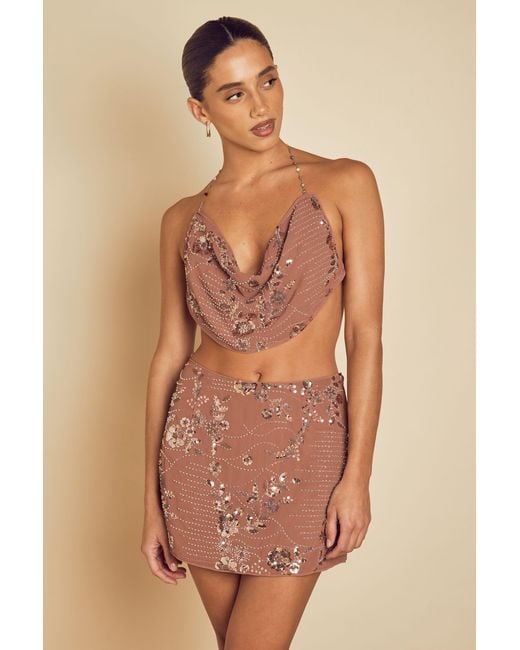MissPap Natural Embellished Mini Skirt