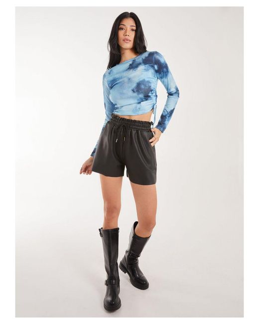 Pink Vanilla Blue Tie Dye Print Long Sleeve Rib Top