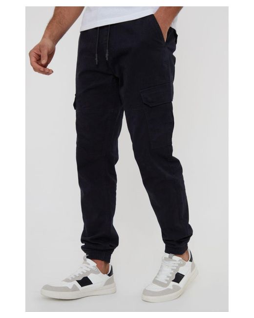 Threadbare Blue 'Belfast' Cotton Jogger Style Cargo Trousers With Stretch for men