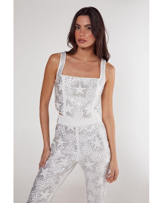 Nasty Gal White Tailored Star Diamante Corset Top