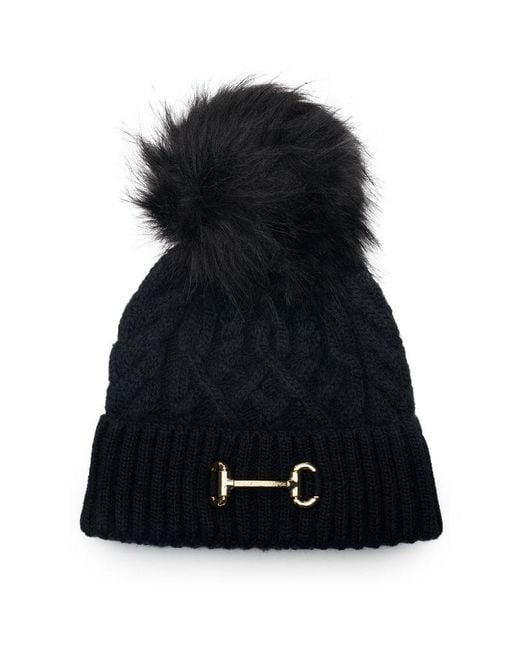 Holland Cooper Black Horsebit Bobble Beanie