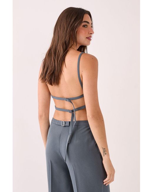 Nasty Gal Blue Tailored Seam Detail Tie Back Strappy Top