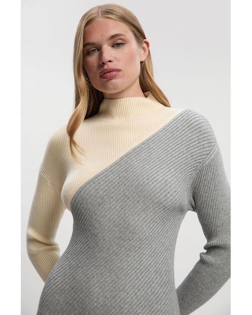 Karen Millen Gray Soft Ribbed Asymmetric Hem Knitted Dress