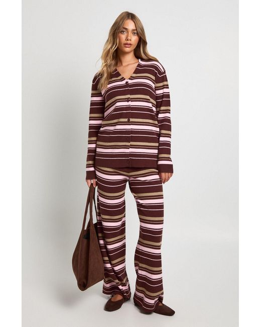 Boohoo Red Super Soft Rib Knitted Boyfriend Cardigan And Wide Leg Trouser Co-Ord