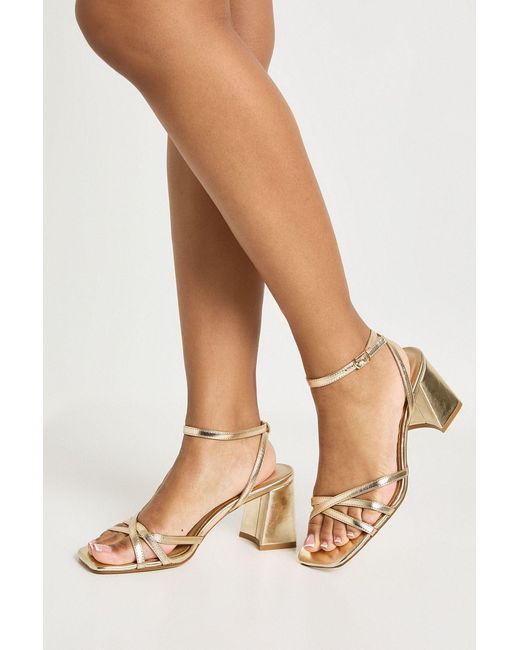 Boohoo Natural Block Heel Cross Over Strappy Heels