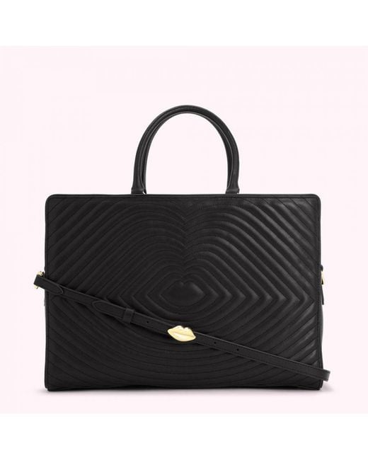 Lulu Guinness Black Lip Ripple Quilted Leather Bethany Handbag