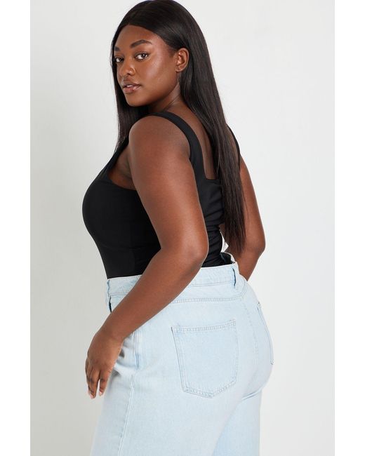 Boohoo Blue Plus Double Layer Slinky Square Neck Crop Top
