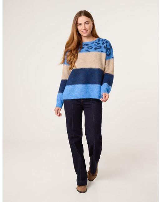 Blue Vanilla Blue Animal Colour Block Jumper