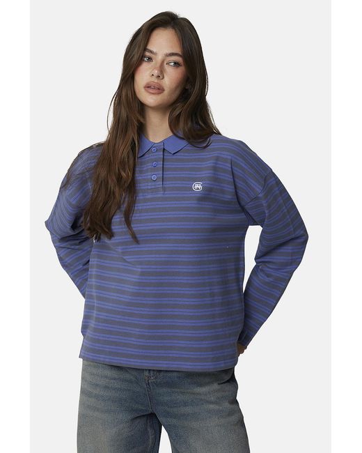 Good For Nothing Blue Striped Monogram Long Sleeve Polo