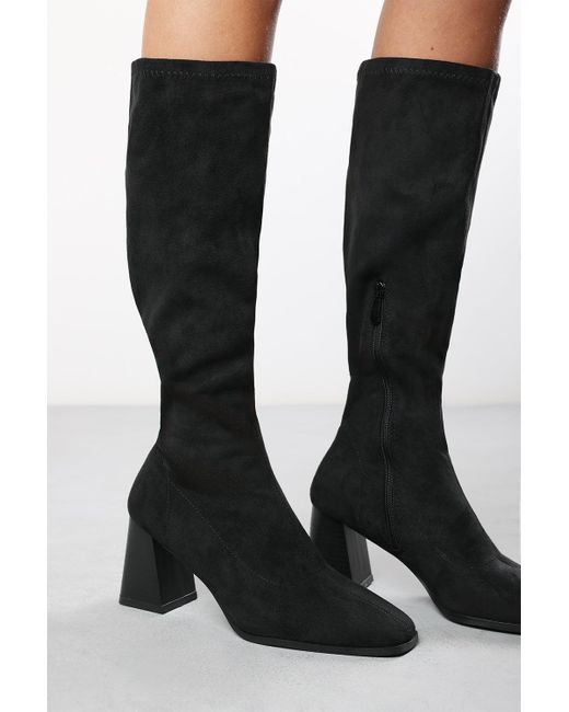 Where's That From Black Wheres 'Yasmine' Stretch Calf Suede Block Heel Boots