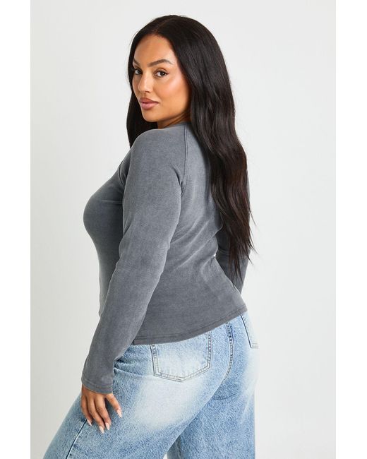 Boohoo Gray Plus Long Sleeve Button Down Acid Wash Top