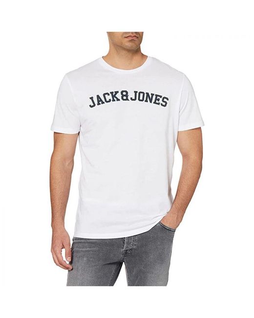 Jack & Jones White Jack&Jones Logo Casual T-Shirt, Crew Neck, Cotton, Short Sleeve for men