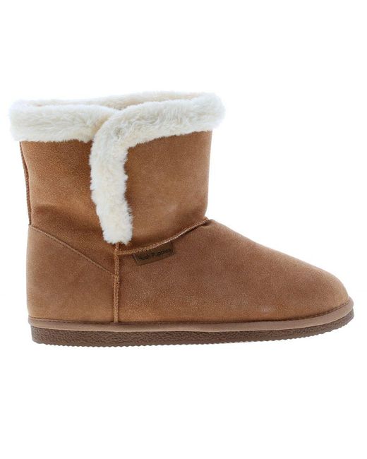Hush Puppies Brown Slippers Booties Ashleigh Leather Slip On Suede