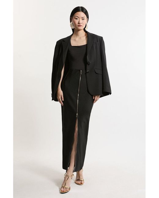 Karen Millen Black Figure Form Bandage Knit High Waisted Zip Detail Maxi Skirt