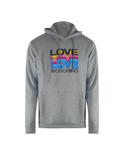 Moschino Gray Love Multi Logo Hoodie Cotton for men
