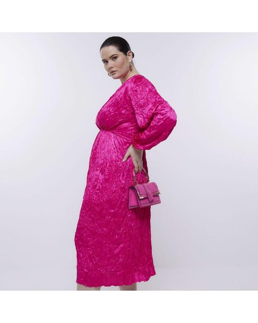 River Island Wrap Midi Dress Petite Pink Long Sleeve