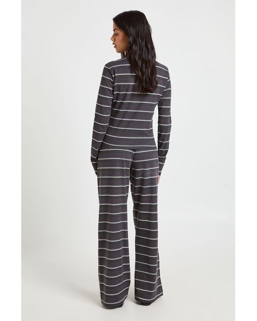 Boohoo Blue Striped Cotton Long Sleeve Top And Trouser Co Ord