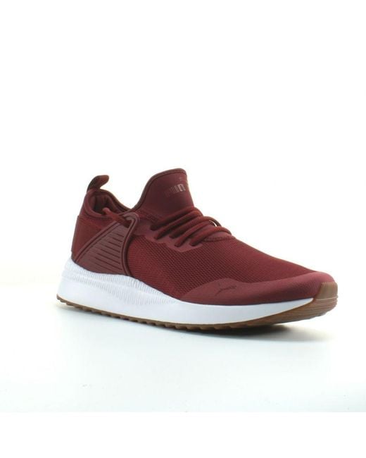 PUMA Red Pacer Next Cage Burgundy Textile Lace Up Trainers 365284 05 for men