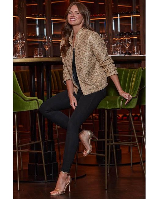 Sosandar Brown Embellished Boucle Bomber Jacket