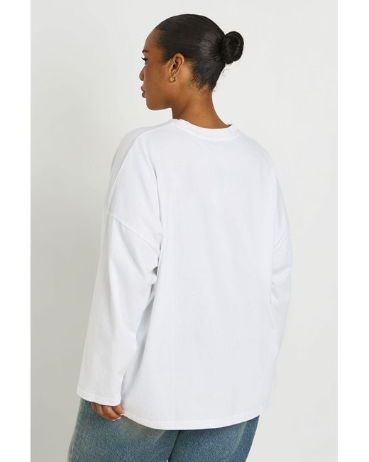 Boohoo White Plus Basic Oversized Long Sleeve T-Shirt
