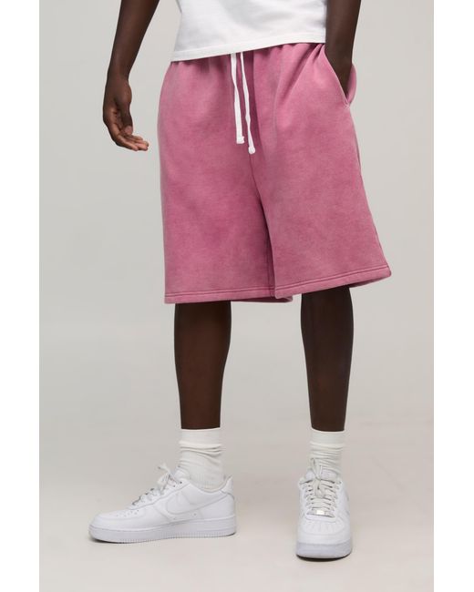 BoohooMAN Pink Essential Washed Oversized Drop Crotch Short for men