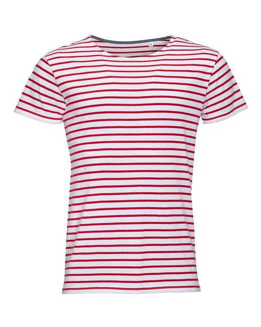 Sol's Pink Miles Striped Short Sleeve T-Shirt Cotton for men