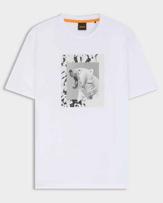 Boss White Te Lupo Polar Bear Graphic T-Shirt for men