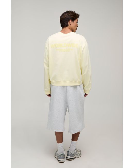 BoohooMAN Natural Oversized Boxy Worldwide Print Sweatshirt for men