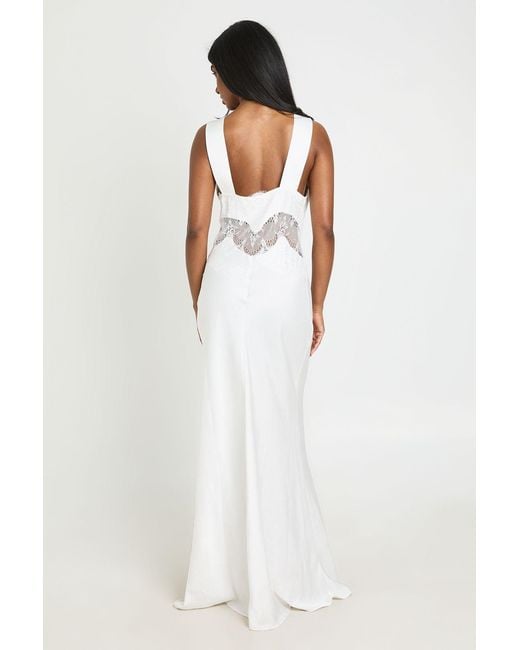 Boohoo White Crinkle Textured Satin & Lace Maxi Dress