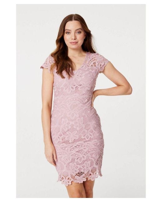 Izabel London Pink Lace Overlay Bodycon Short Dress