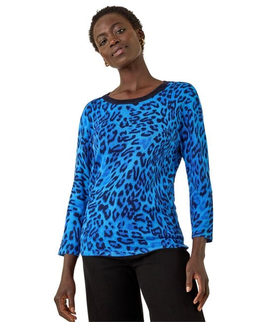 Roman Blue Animal Print V-Neck Knit Jumper