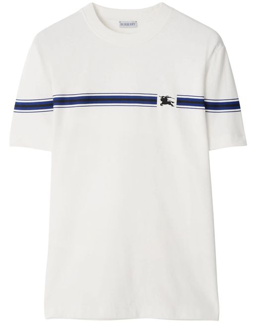 Burberry White Striped-Detail Cotton T-Shirt for men