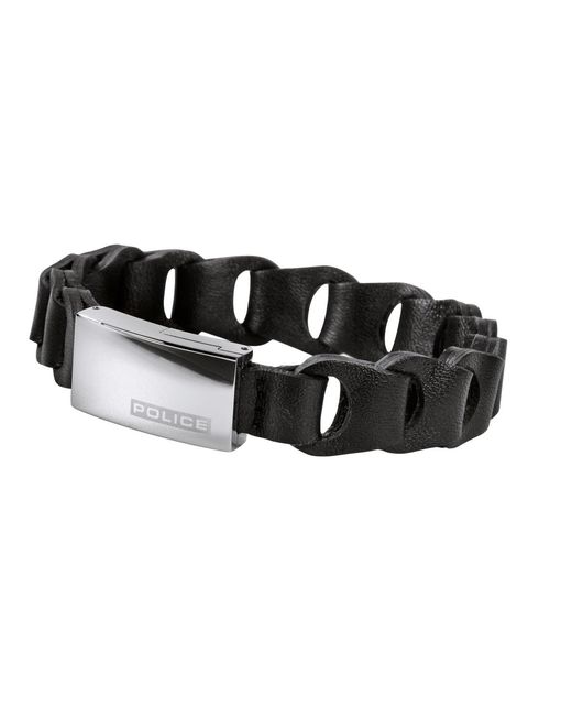 Police Black "Confederate" Leather Wrist Watch